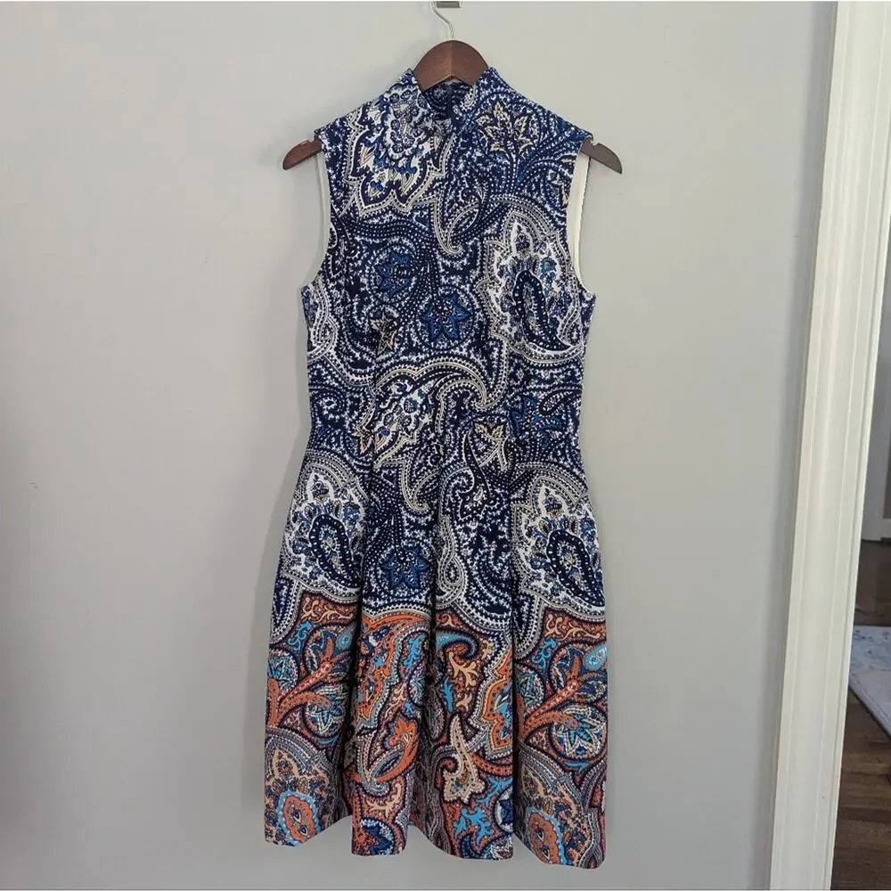 Women's Antonio Melani 6 Dress Blue Orange Mockneck Cocktail Formal - Picture 4 of 5